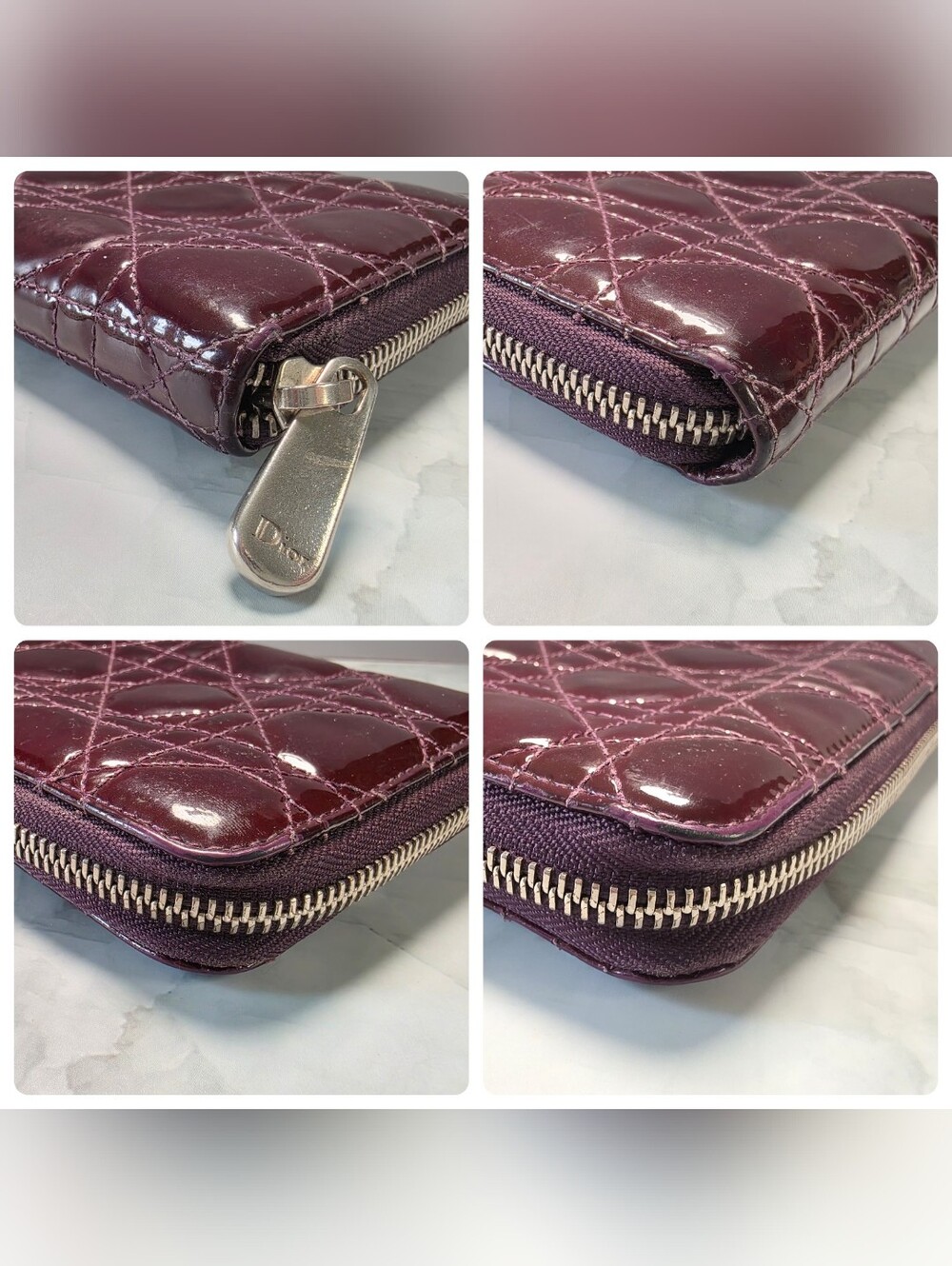 Christian Dior Cannage Patent Leather Zip Around Wallet Burgundy | COA - Picture 4 of 10